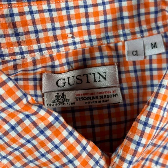 Gustin Long Sleeve Button Shirt Thomas Mason Orange Blue Gingham Medium Cotton - Picture 6 of 10